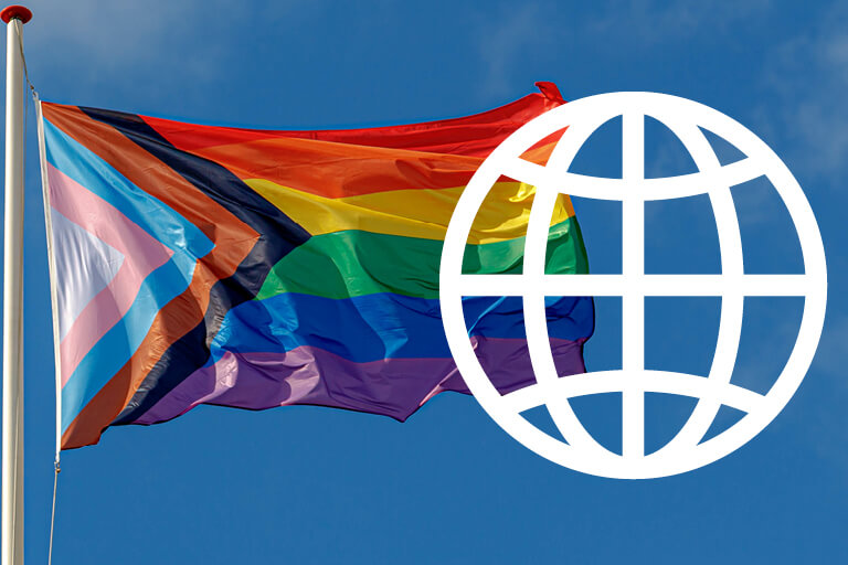 A flag with a globe icon.