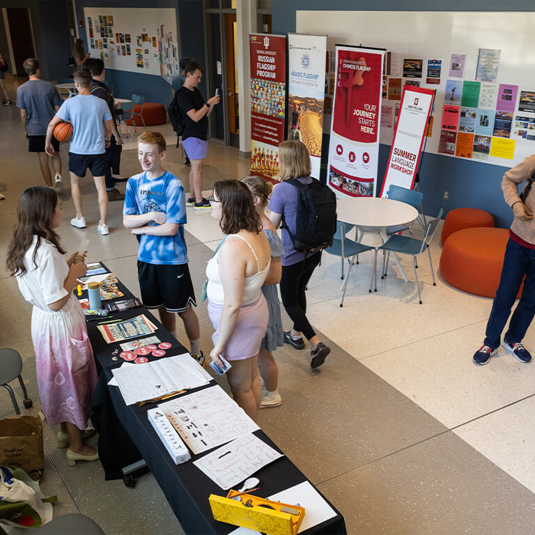 Students talking in the hallway at the Hamilton Lugar School