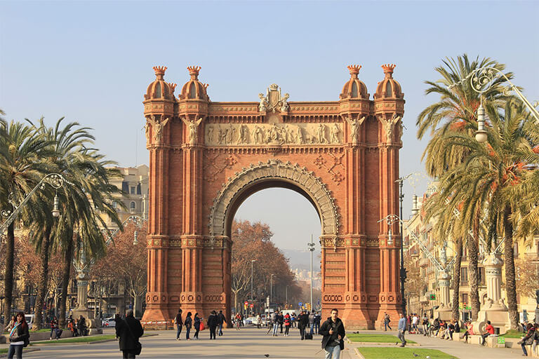 People on a roadway in Barcelona, Spain.