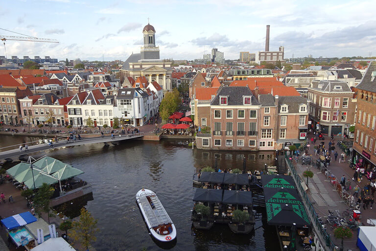 Streets of people in Leiden, Netherlands.