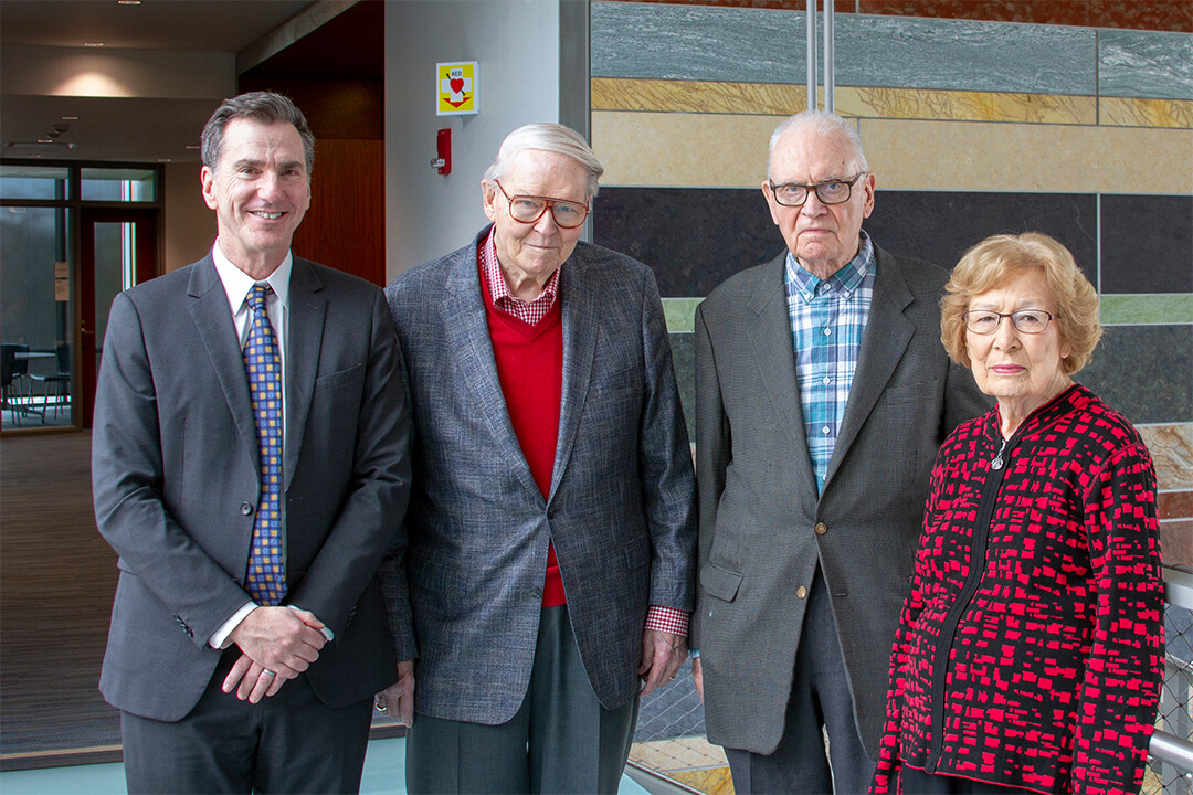 From left: Lee Feinstein (Founding Dean), Jean Creek, Former Rep. Lee H. Hamilton, and Doris Creek.