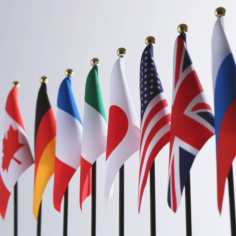 A selection of international flags.